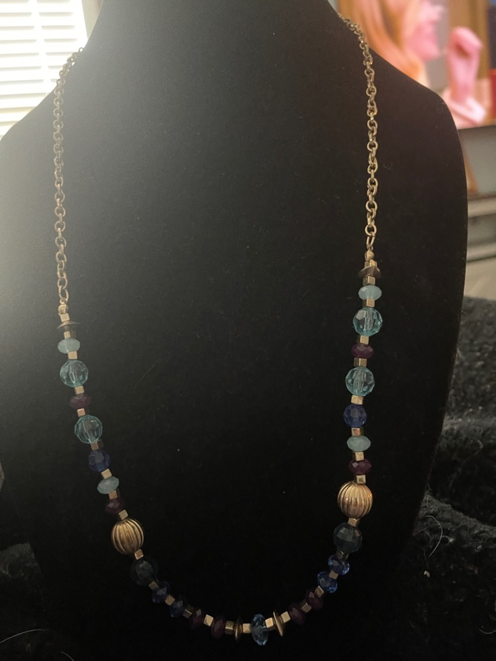 Blue Beaded Women's Necklace with Gold Accents